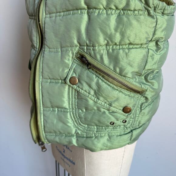 Vintage Y2K 2Bizzy Metallic Green Reversible Utility Zip Puffer Vest - Picture 10 of 13